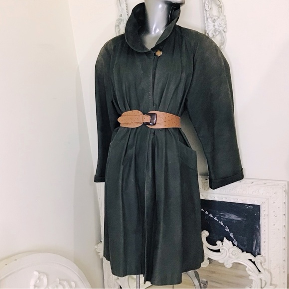 VINTAGE Vera Pelle Waxed Leather Swing Coat